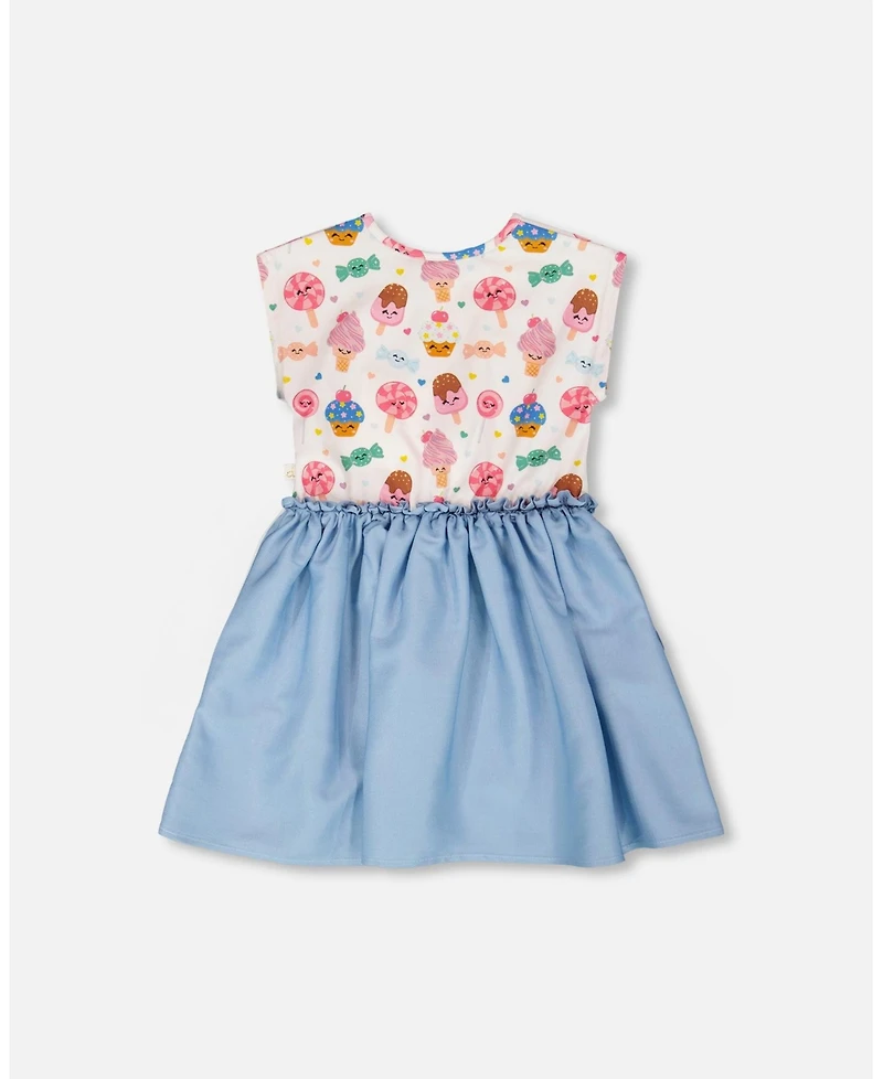 Deux par Big Girls Bi-Material Dress White Candy Print