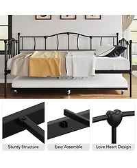 gaomon Metal Daybed with Trundle Bed, Twin Size, Premium Metal Frame