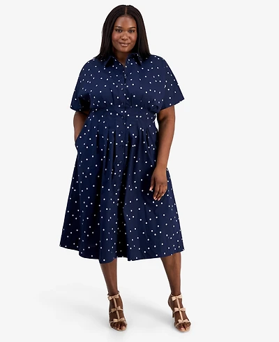 On 34th Trendy Plus Size Marjorie Pleated-Waist Shirtdress, Macy's Exclusive