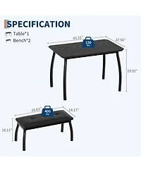 gaomon 3-Piece Dining Table Set for 4 with 2 Upholstered Benches, Space-Saving Wooden Kitchen Table, for Small Dining Room, Apartment, Home