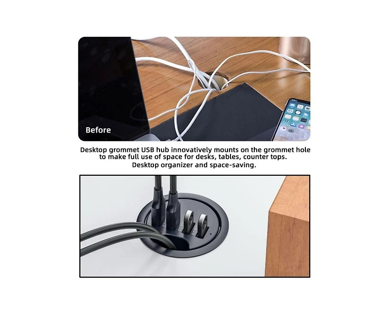 Risokeys 5 in 1 Flush Mount Desktop Usb 3.0 Hub with 5Gbps Data Transfer and Sd/Tf Card Reader