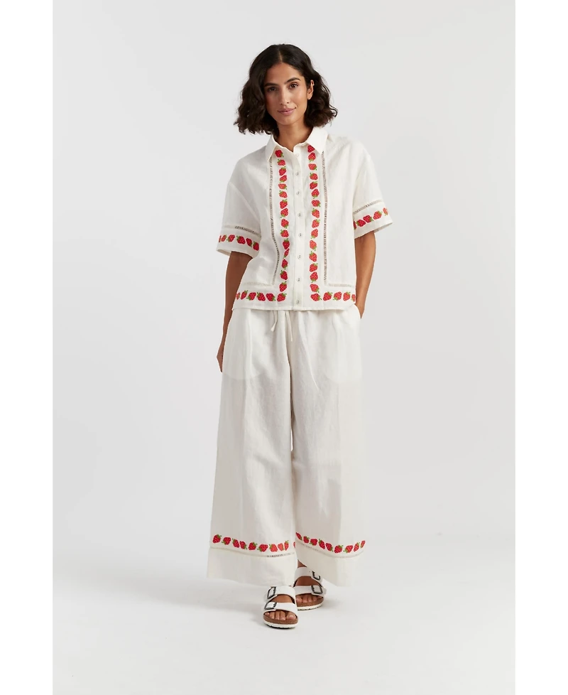 Chinti & Parker Women's Linen-Blend Strawberry Trousers