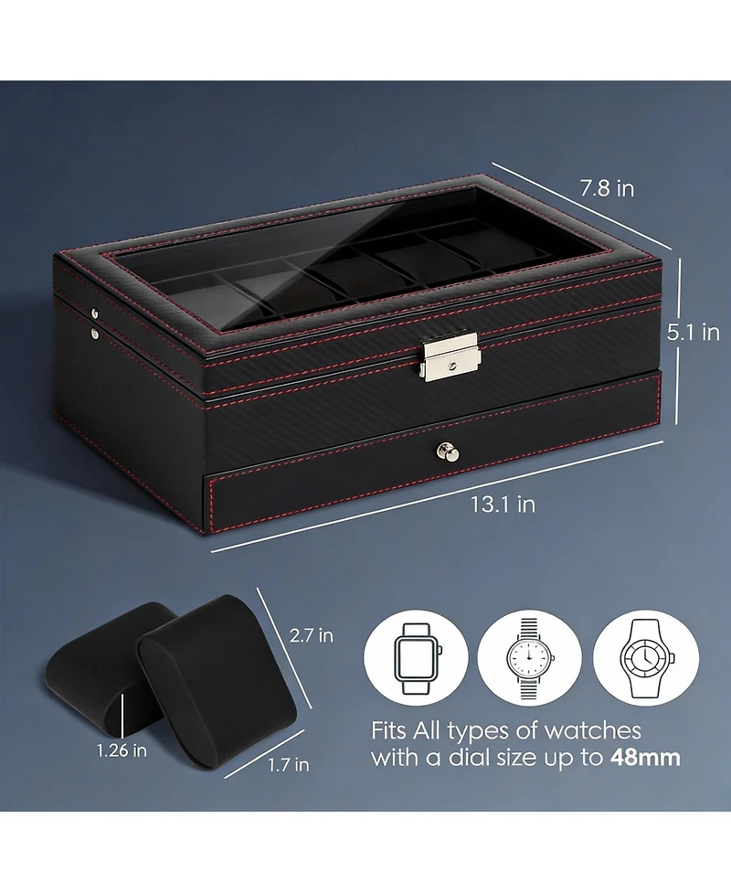 Yigii Premium Leather Watch & Jewelry Organizer with Glass Lid