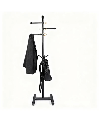 Yigii Heavy Duty Metal Coat Rack with 3 Arms and 5 Hooks for Various Spaces