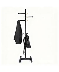 Yigii Heavy Duty Metal Coat Rack with 3 Arms and 5 Hooks for Various Spaces