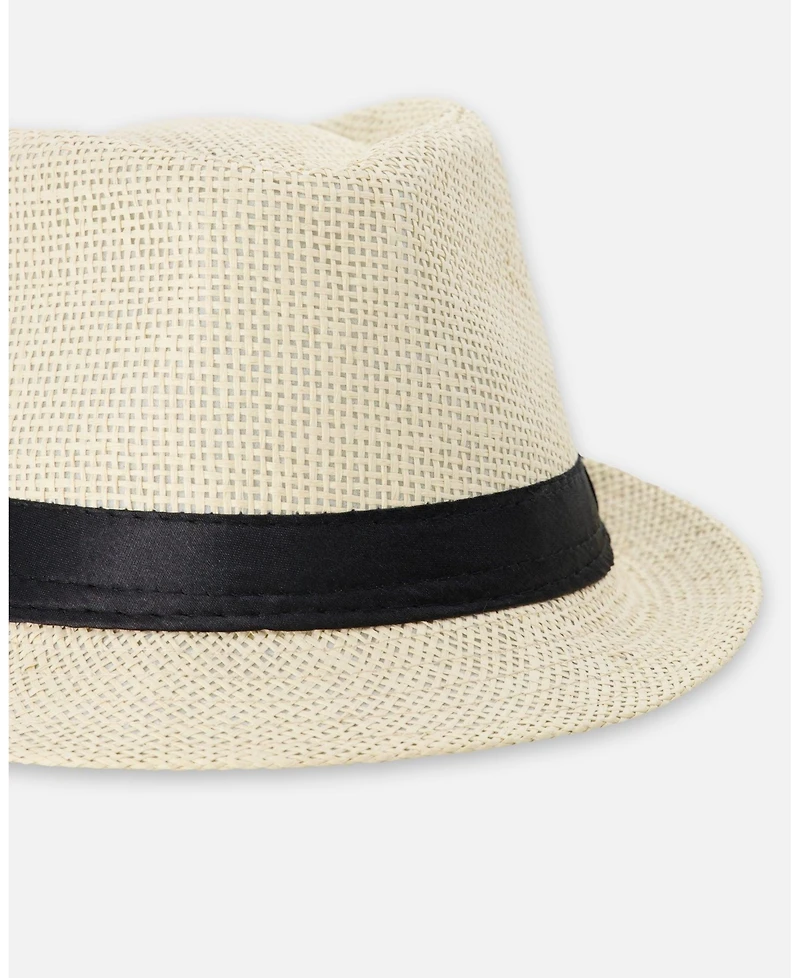 Deux par Deux Boy Fedora-Style Straw Hat Beige - Toddler|Child