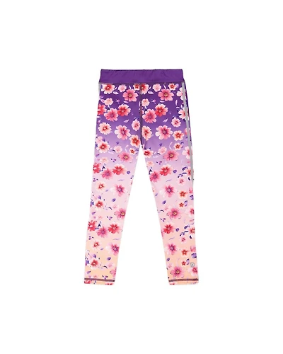 Deux par Deux Girls Athletic Leggings in Polyester Mauve Floral Gradient