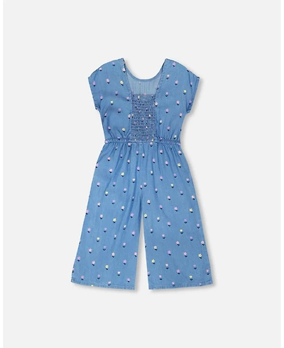 Deux par Toddler Girls Chambray Jumpsuit Flower Print
