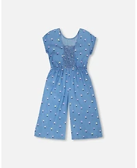 Deux par Toddler Girls Chambray Jumpsuit Flower Print