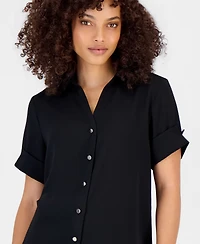 Anne Klein Essentials Petite Short-Sleeve Button-Front Shirt