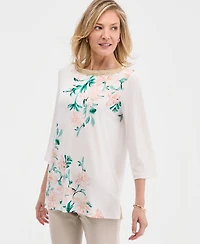 Jm Collection Women's Printed Embellished 3/4-Sleeve Boat-Neck Top, Macy's Exclusive