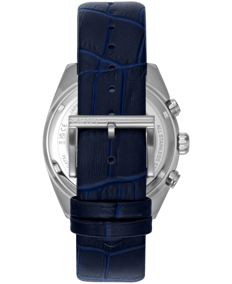 Dkny Men's Chronograph Blue Dial Blue Leather Strap Watch, 42mm