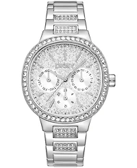 Dkny Women's Silver Crystal Covered Dial Crystal Bezel Stainless Steel Bracelet Multifunctional Watch, 36mm