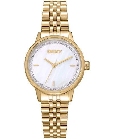 Dkny Women's White Mop Crystal Accented Dial Stainless Steel Bracelet Watch, 30mm