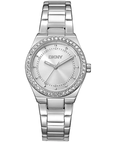 Dkny Women's Silver Dial Crystal Dial Markers Crystal Bezel Stainless Steel Bracelet Watch, 30mm