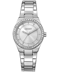 Dkny Women's Silver Dial Crystal Dial Markers Crystal Bezel Stainless Steel Bracelet Watch, 30mm