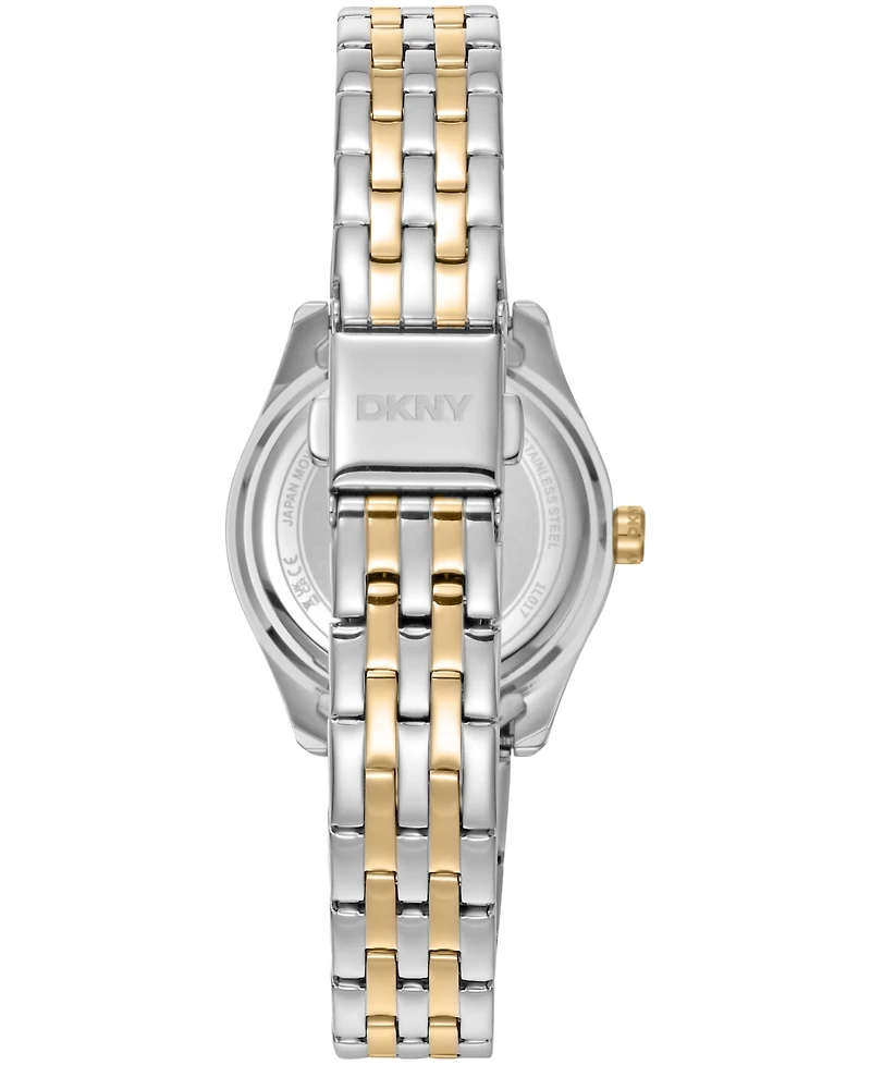 Dkny Women's Silver Dial Fluted Bezel Two-Tone Gold Stainless Steel Bracelet Watch, 30mm