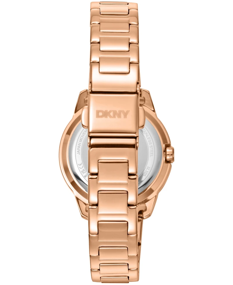 Dkny Women's Rose Gold Dial Crystal Bezel Red-Gold Tone Stainless Steel Bracelet Watch, 30mm
