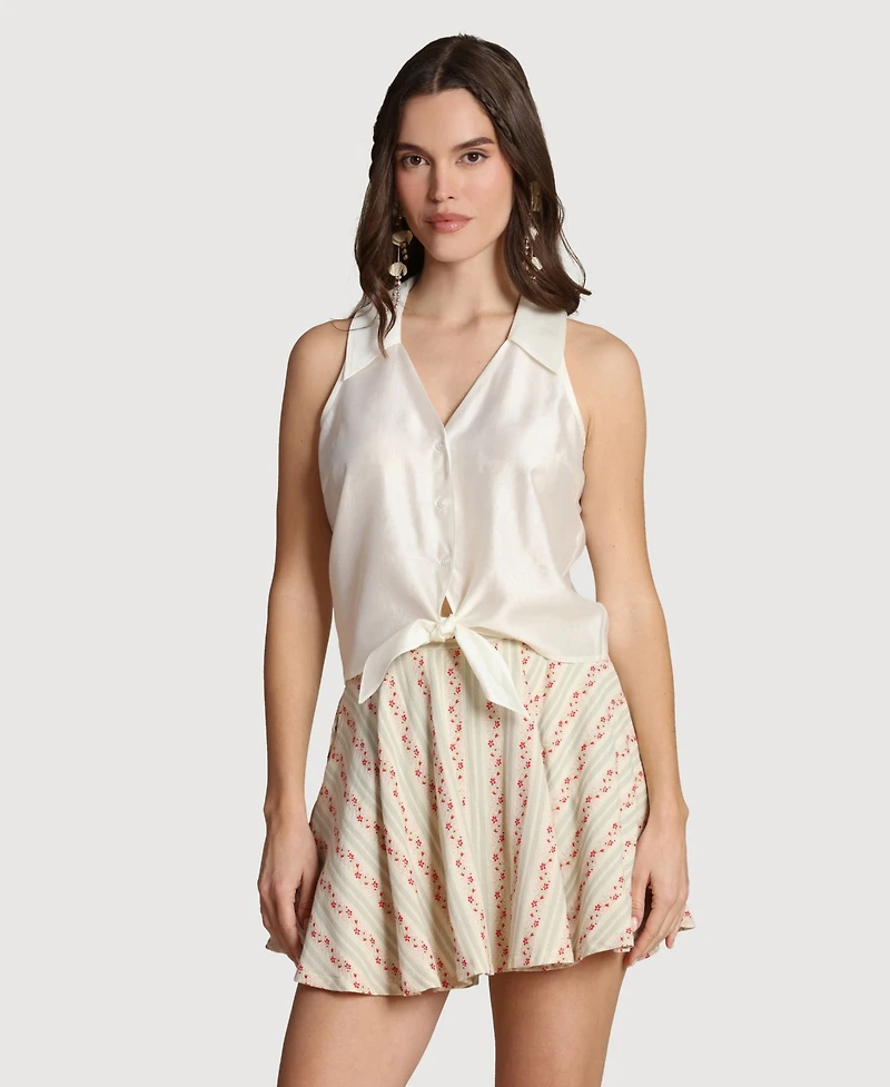 Avec Les Filles Women's Striped Low-Rise Mini Skirt