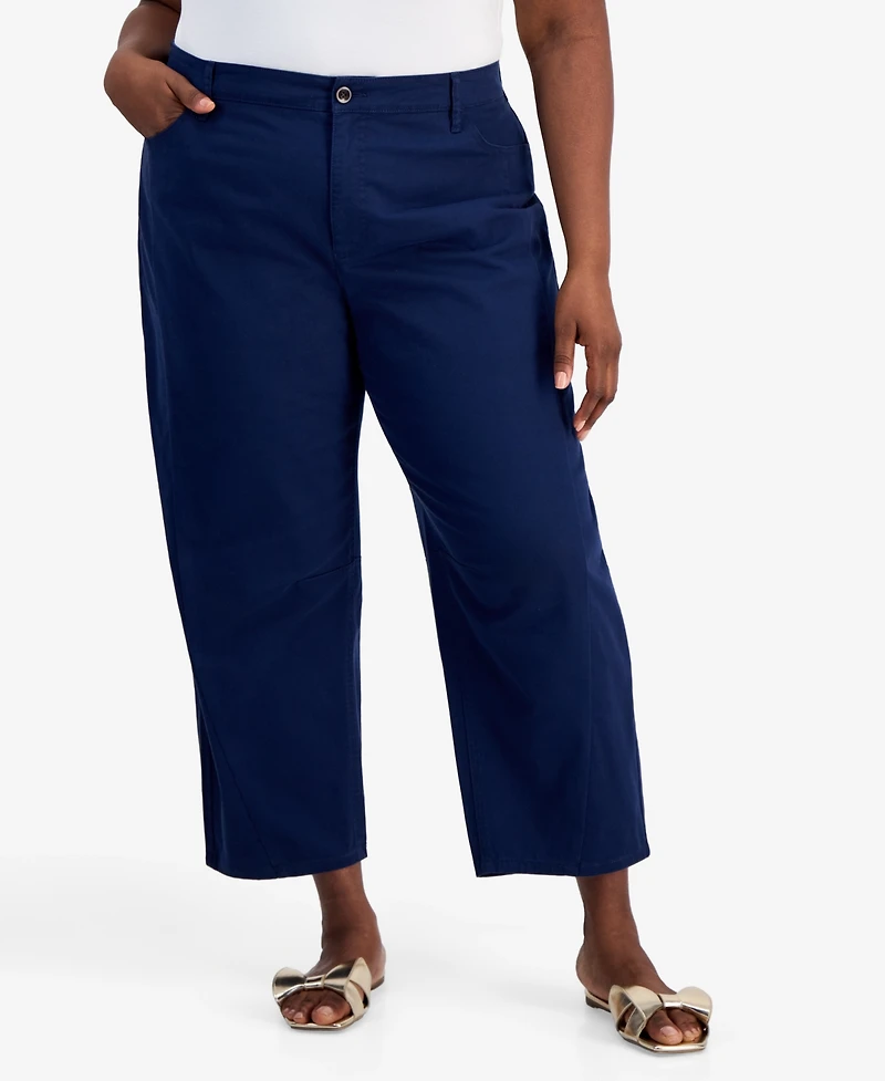 On 34th Trendy Plus High-Rise Twill Barrel-Leg Pants, Macy's Exclusive