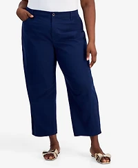 On 34th Trendy Plus High-Rise Twill Barrel-Leg Pants, Macy's Exclusive