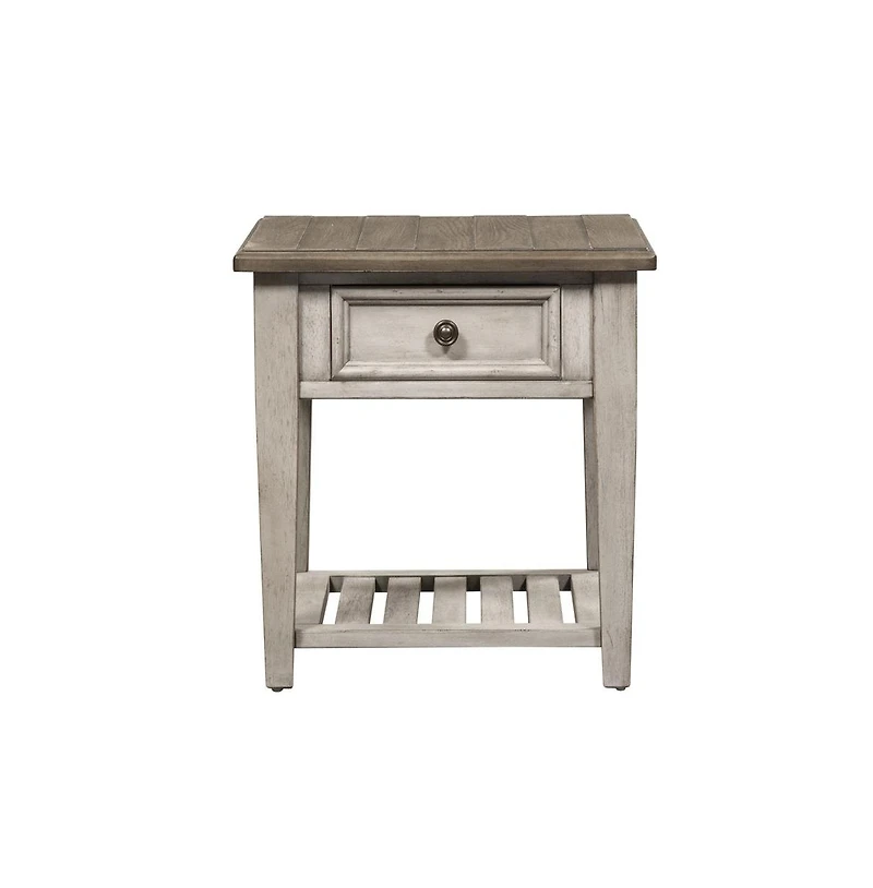 Liberty Furniture Heartland Drawer End Table in Antique White w/ Tobacco Top
