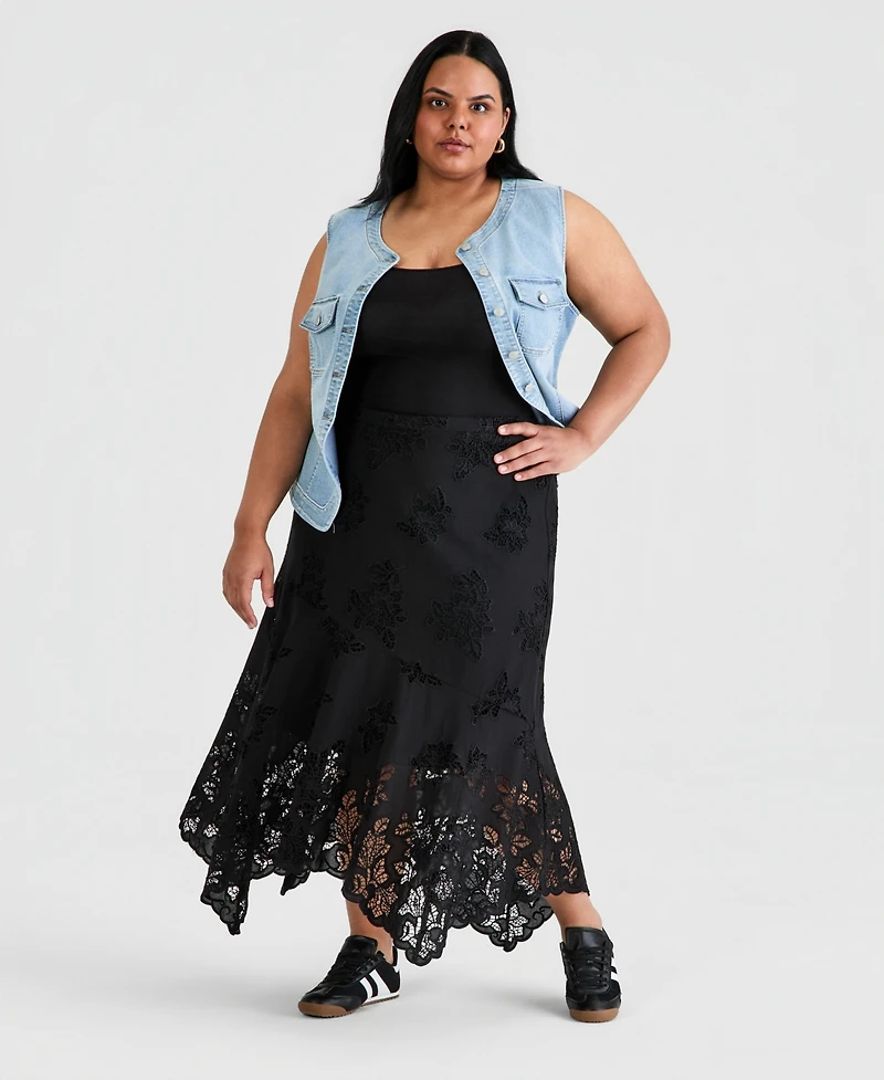 And Now This Trendy Plus Embroidered Cotton Midi Skirt, Macy's Exclusive