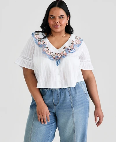 And Now This Trendy Plus Cotton Ruffled V-Neck Top, Macy's Exclusive