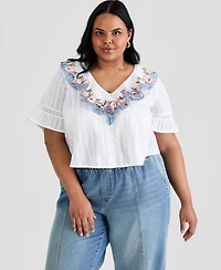 And Now This Trendy Plus Cotton Ruffled V-Neck Top, Macy's Exclusive