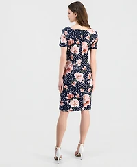 Robbie Bee Women's Printed Short-Sleeve Sarong Dress