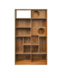 Aostirmotor Modern 2-in-1 Bookshelf Cat House: Litter Box Enclosure & Climbing Tree with Storage