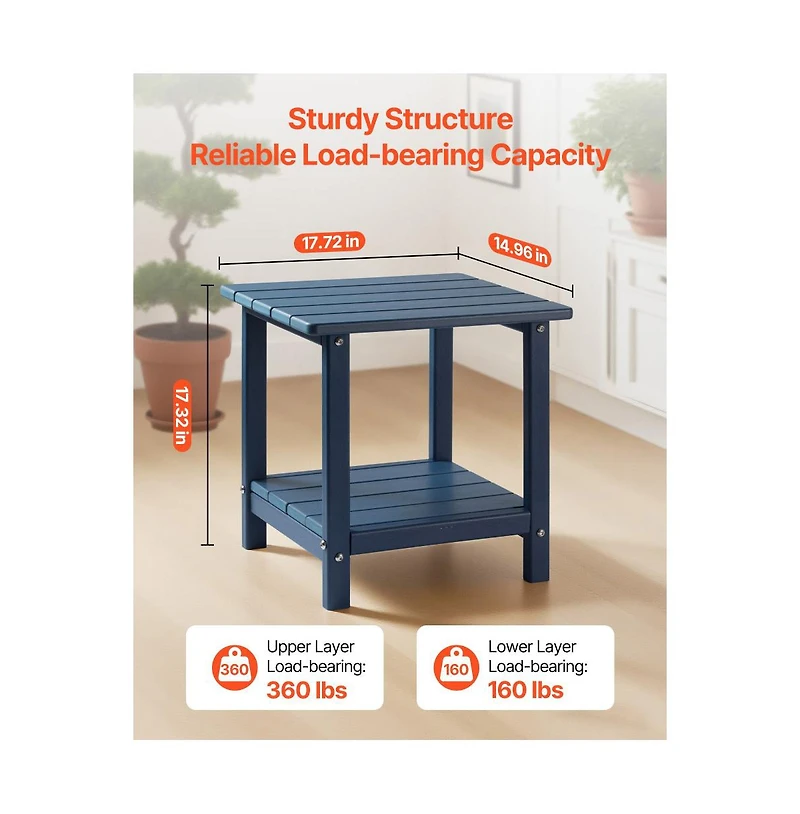Slickblue 2-Tier Outdoor Side Table in Black Hdpe for Backyard or Indoor Use