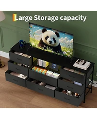 gaomon 63" w Led Tv Stand Dresser with 8 Fabric Drawers, Dressers & Chests of Drawers Tv Stand with Storage, Steel Frame & Led Lighting