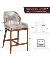 gaomon Outdoor Bar Stools Leaf Bohemia Wicker Rattan High Top Patio Chairs Back & Footrest