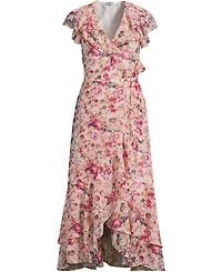 Lands' End Women's Chiffon Flutter Sleeve V-Neck Wrap Maxi Dress