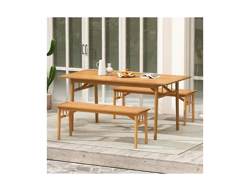 Slickblue Outdoor Patio Benches with Breathable Slat Seat, Set of 2