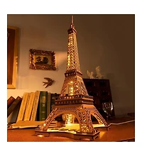 Robotime 3D Puzzle for Adults Diy Model Building Kit with Led Light Wooden Eiffel Tower Craft Kit Architecture Toy Set Brain Teaser Gifts for Friend