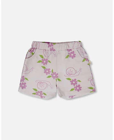 Deux par Baby Girls French Terry Shorts Lilac Snails Print