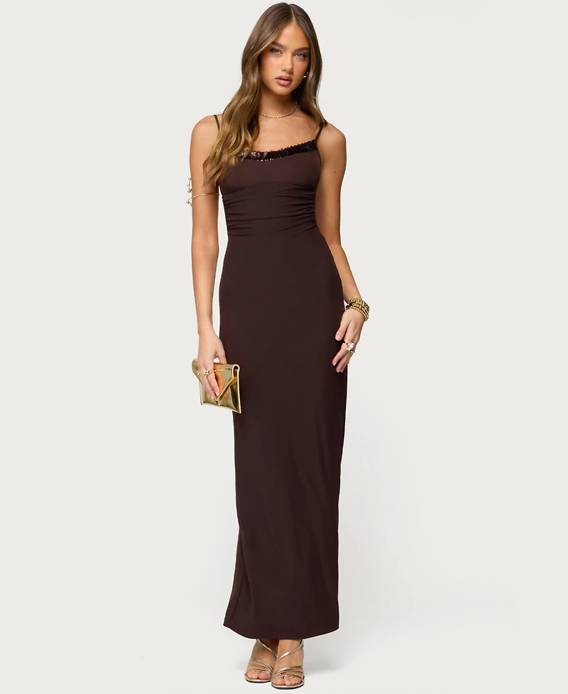 Edikted Women's Shanna Backless Mesh Maxi Dress