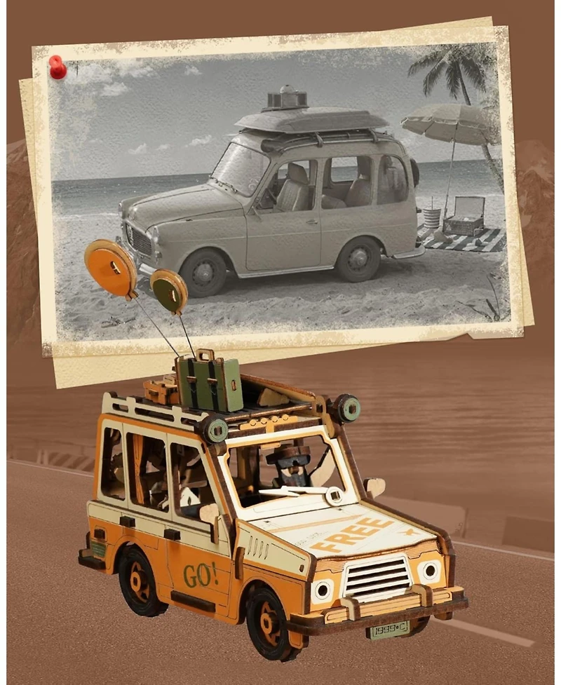 Robotime Pendulum Balance Toy, 3D Wooden Puzzles for Adults, Retro Road Tripper Car, Diy Craft Wood Puzzle Kit, Unique Gift for Men Women Festival