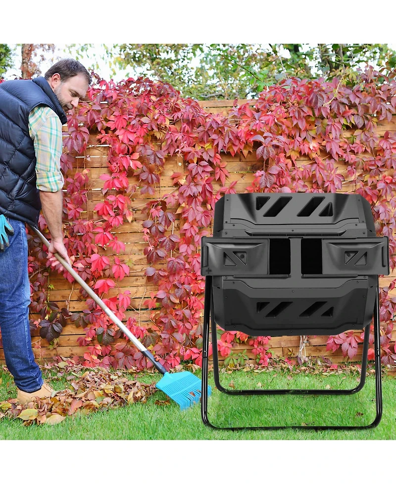 Costway Tumbling Composter 40 Gallon Garden Rotating Compost Bin w/Dual Chamber