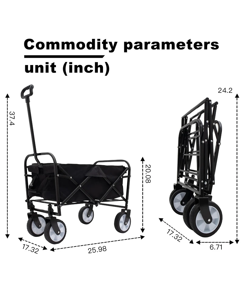 Mondawe Extendable Collapsible Storage Wagon Utility Carts w/ 225LBS Capacity, 360° Wheels