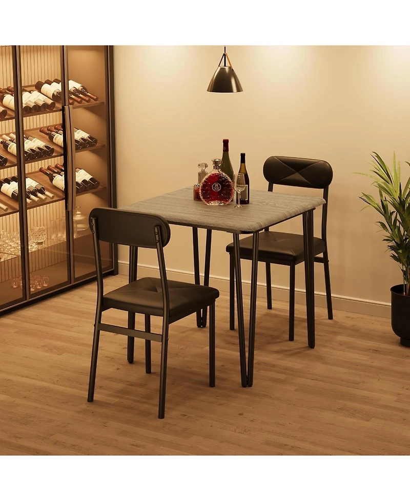 gaomon Small Dining Table Set for 2, Kitchen and Chairs of 3Pcs Room with 2 Upholstered