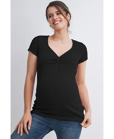 Hello Miz Maternity Ribbed Sweetheart Neck Short-Sleeve Top