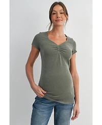 Hello Miz Maternity Ribbed Sweetheart Neck Short-Sleeve Top