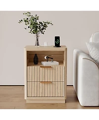 gaomon Fluted Nightstand with Charging Station, Mid Century Modern Fluted Nightstand