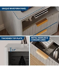 gaomon Fluted Nightstand with Charging Station, Mid Century Modern Nightstand