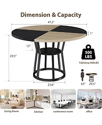 gaomon 47 in" Round Dining Table for 4, Farmhouse Room Circle Dinner Table,Space Saving Wood Kitchen & Furniture