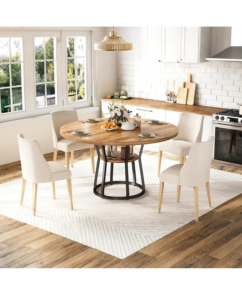 gaomon 47 in" Round Dining Table for 4, Farmhouse Room Circle Dinner Table,Space Saving Wood Kitchen & Furniture