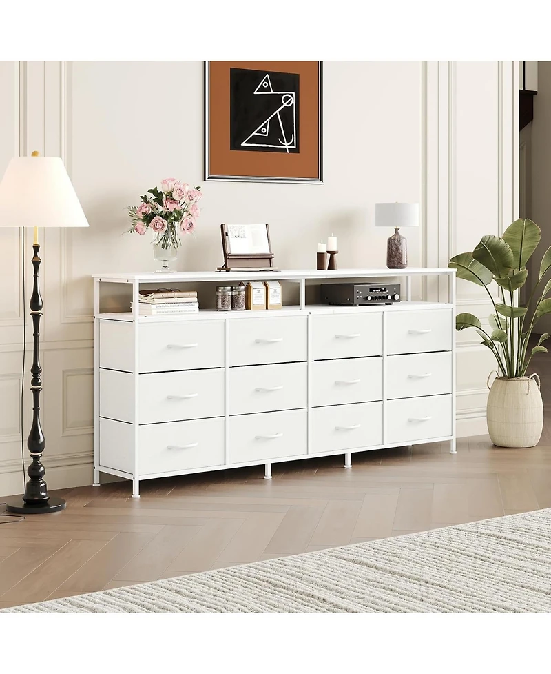 gaomon 63'' Fabric Long Dresser with 12 Drawers for Bedroom - Dresser Tv Stand for 55, 65